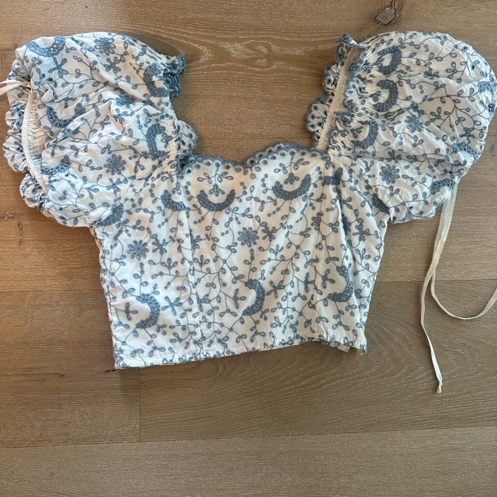 LOVESHACKFANCY top with ties on sleeves